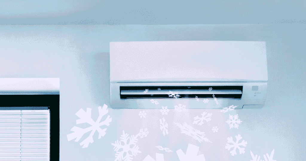 雪の結晶が吹き出す冷房運転中のエアコン