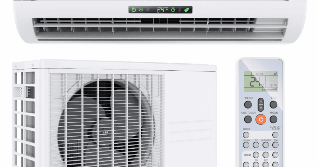 室内機と室外機とリモコンがセットになったエアコン一式