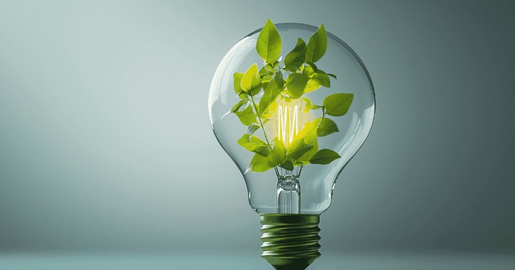 電球の中に植物が入った省エネや環境配慮をイメージした写真
