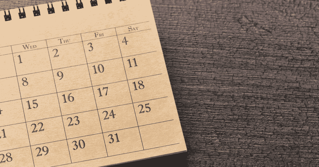 日付が並ぶカレンダーのクローズアップ