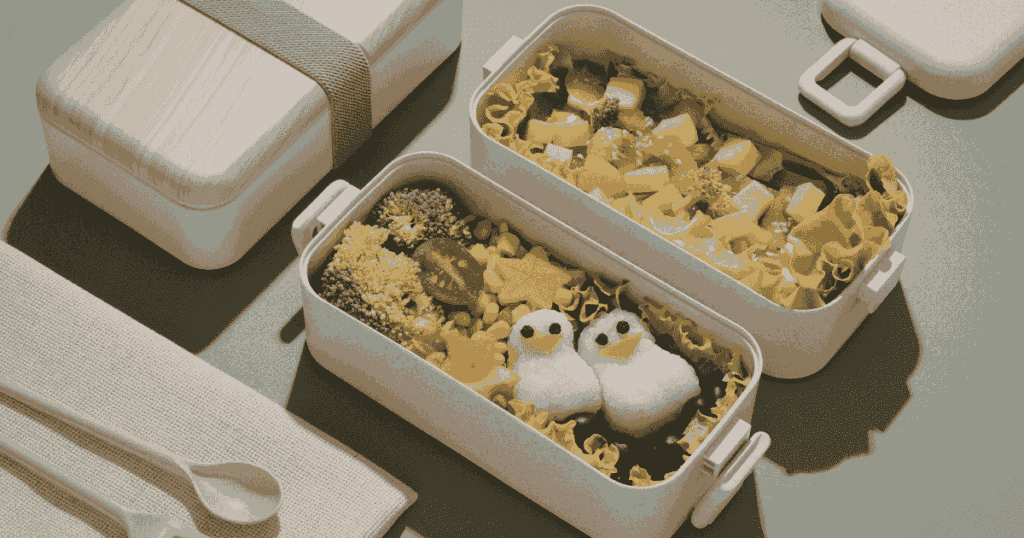 2つの弁当箱に入った彩りのある手作り弁当