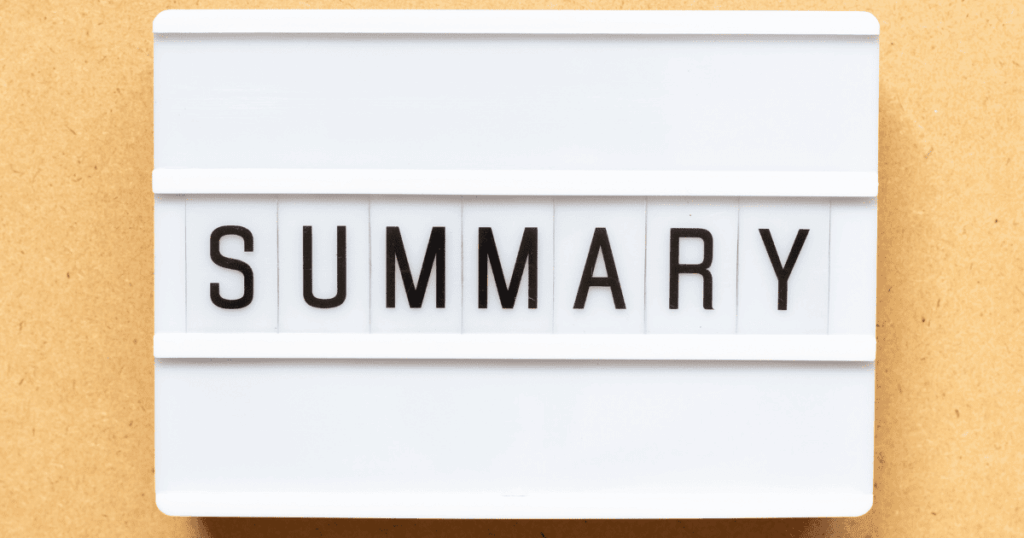 まとめを意味する「SUMMARY」と表示された白いボード