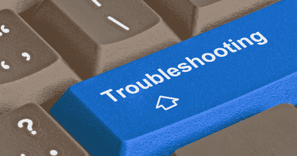 「Troubleshooting」と書かれた青いキーボードのキー